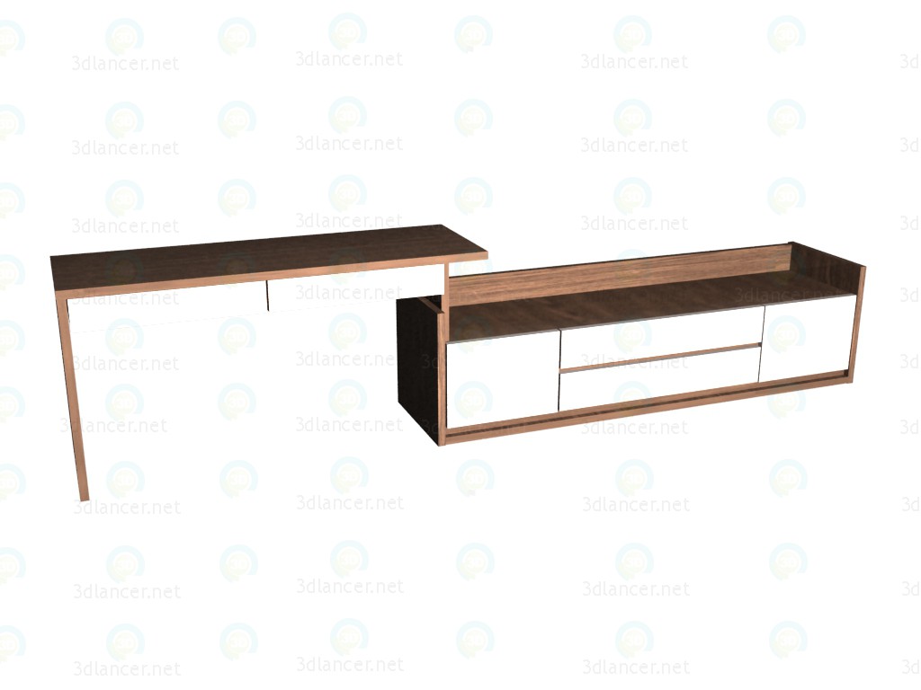 3d model Mesa de escritorio 150 con cajonera baja, ancha - vista previa