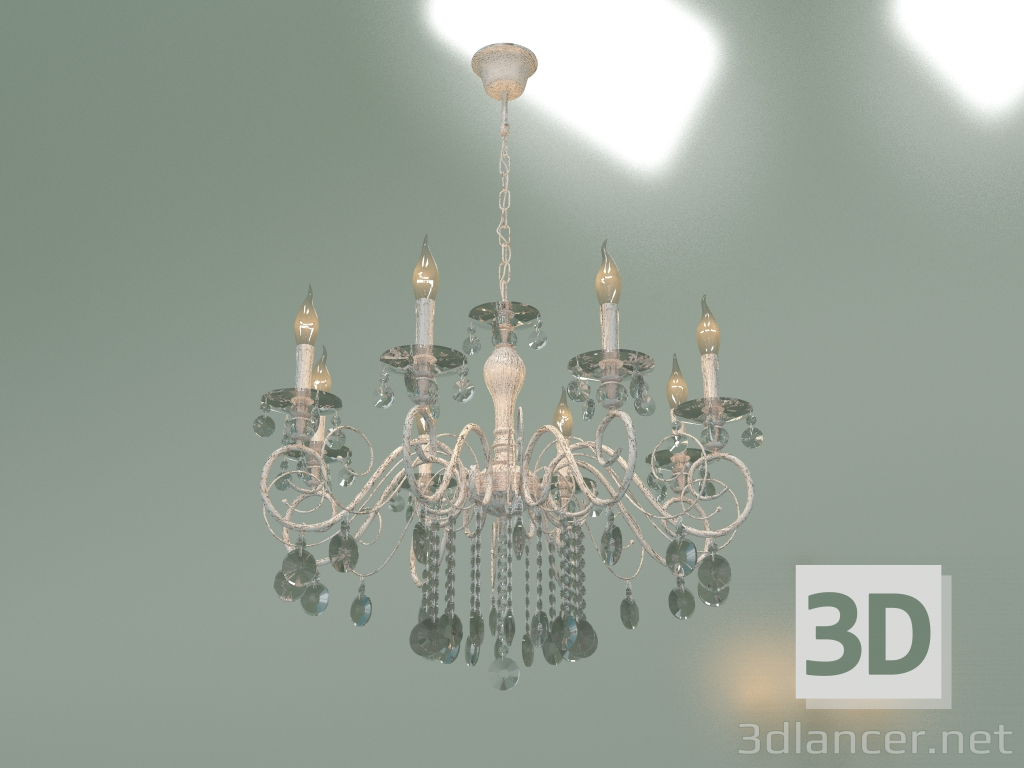modèle 3D Lustre suspendu Ravenna 10104-8 (blanc avec cristal teinté or) - preview
