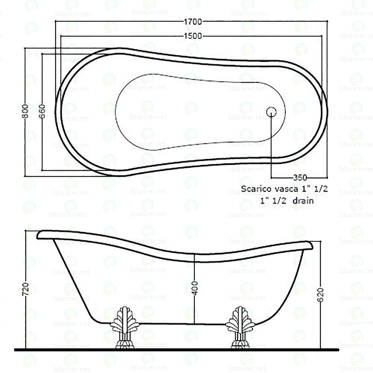 3d Classic Italian bath Kerasan model buy - render 3d Classic Italian bath Kerasan model buy - render