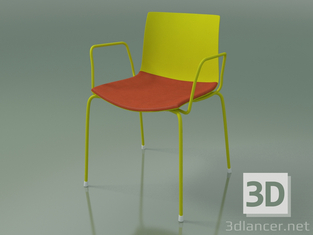 modello 3D Sedia 0450 (4 gambe con braccioli e cuscino sul sedile, polipropilene PO00118, V13) - anteprima