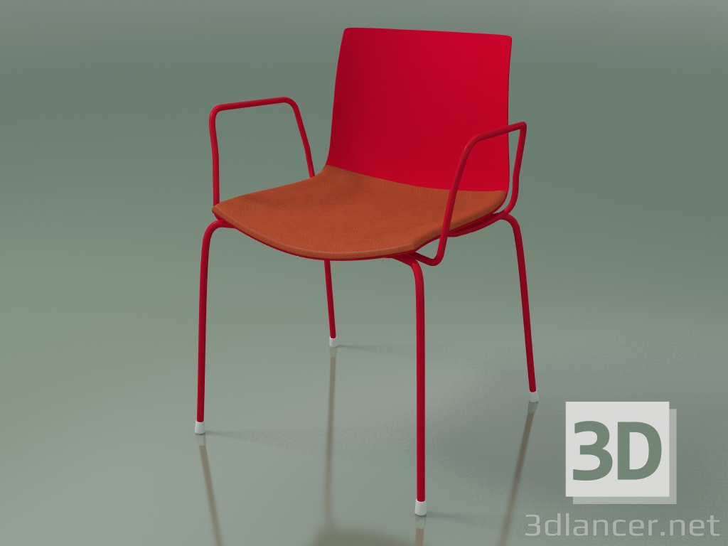 modello 3D Sedia 0450 (4 gambe con braccioli e cuscino sul sedile, polipropilene PO00104, V48) - anteprima