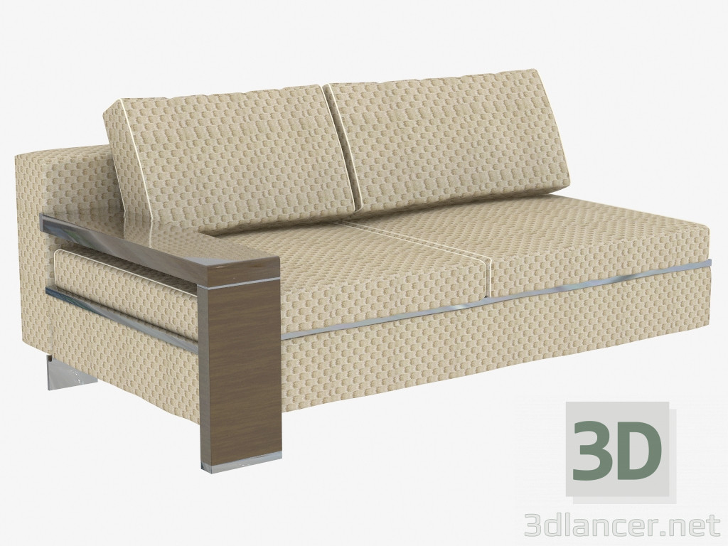 modello 3D Elemento divano modulare con braccioli in legno doppio - anteprima