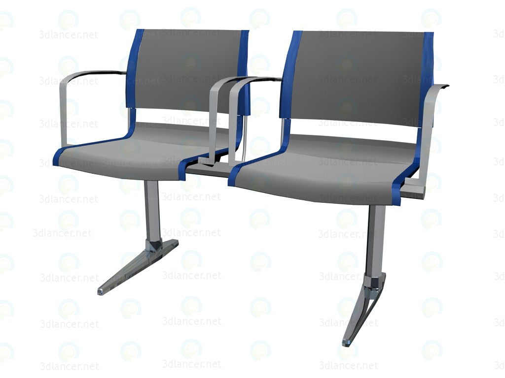 3D Modell Doppelte Sitzbank für Konferenz mit Armlehnen - Vorschau