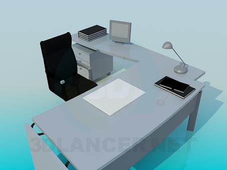 3d модель Рабочий стол и кресло – превью