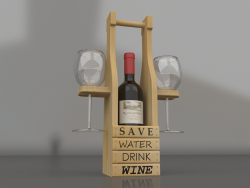 A stand for a bottle of wine and glasses