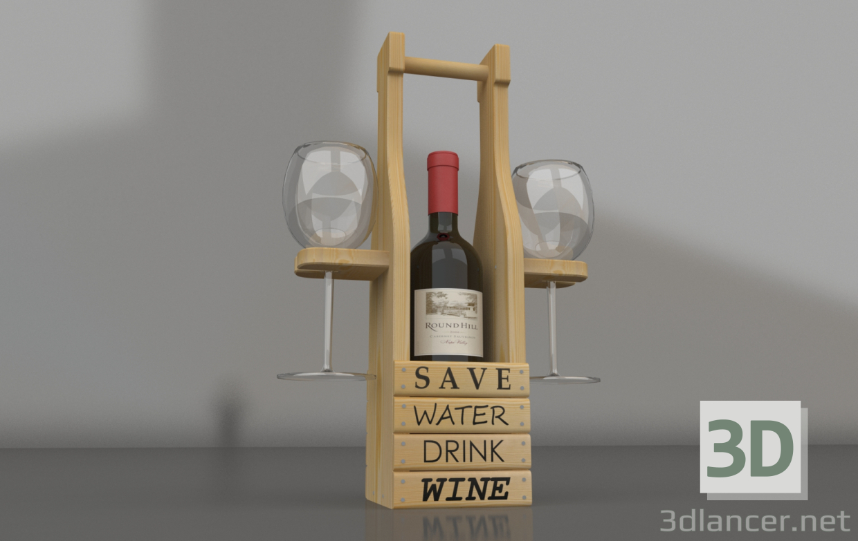 Un soporte para una botella de vino y copas. 3D modelo Compro - render