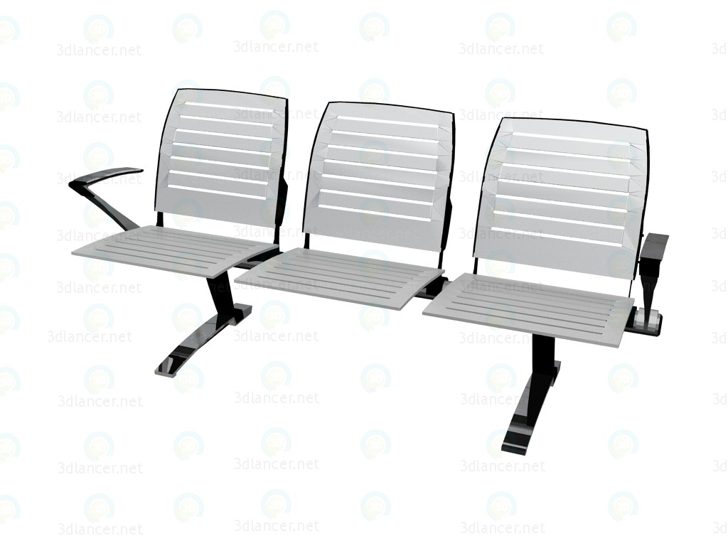 3d model Triple bench for a conference with steel armrests - preview