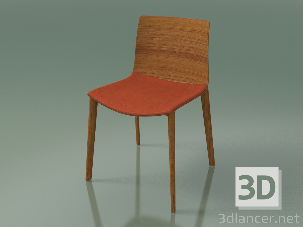 modello 3D Sedia 0308 (4 gambe in legno, con cuscino sul sedile, effetto teak) - anteprima