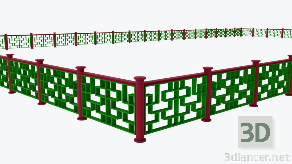 3d model Chinese fence - preview