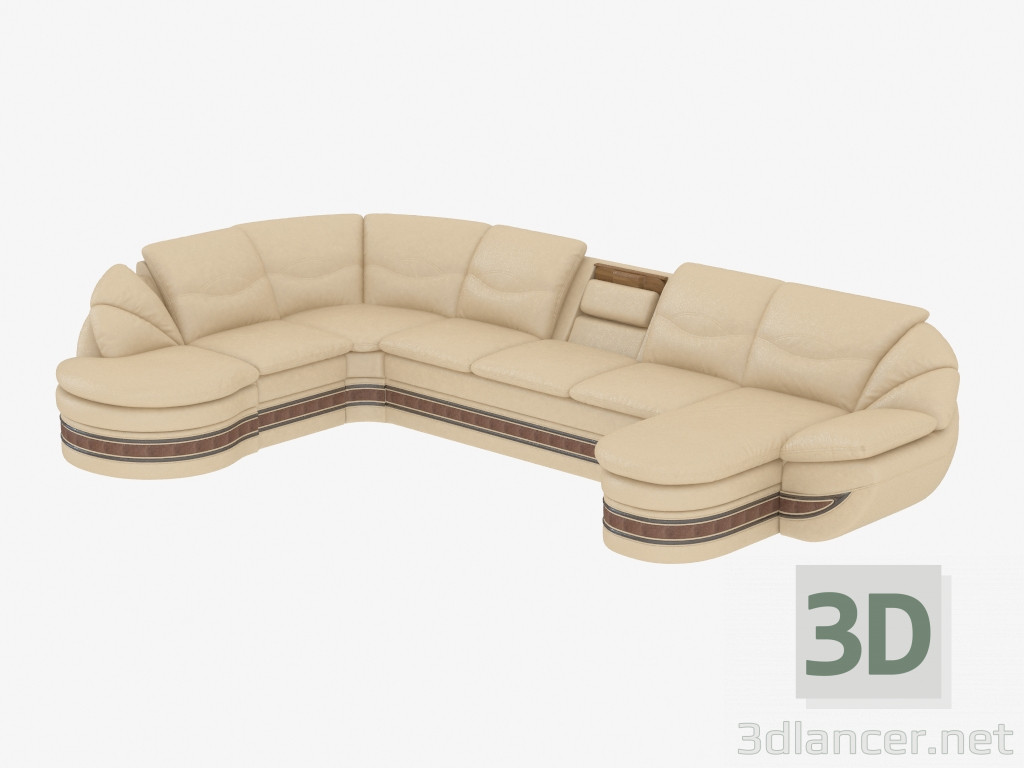 modèle 3D Canapé modulaire en cuir avec ottoman - preview