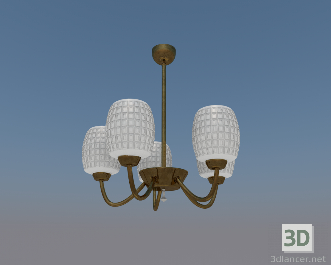 modèle 3D Lustre simple 5 lampes (bronze, verre dépoli) - preview