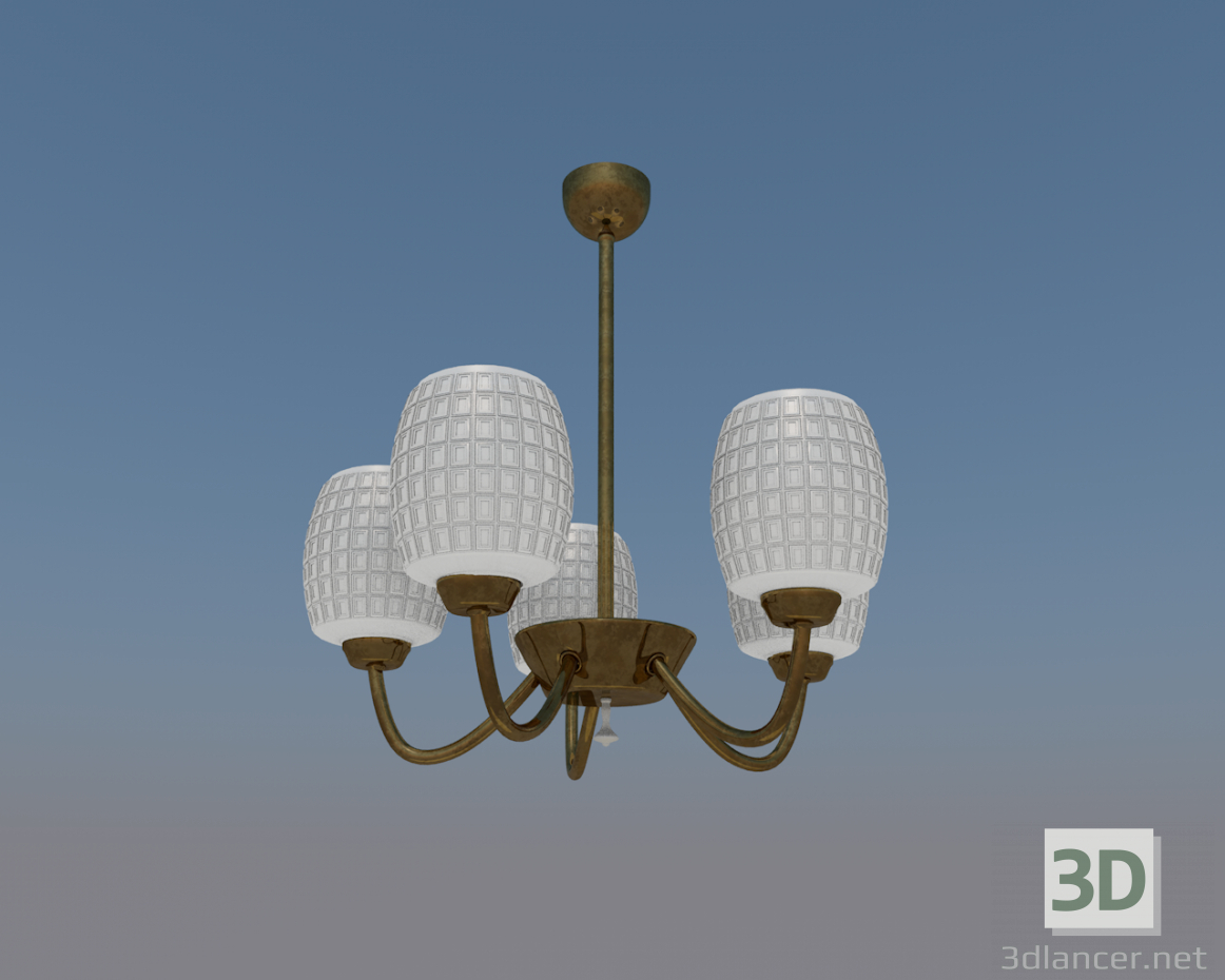 3D Modell Einfache Kronleuchter 5 Lampen (Bronze, Milchglas) - Vorschau