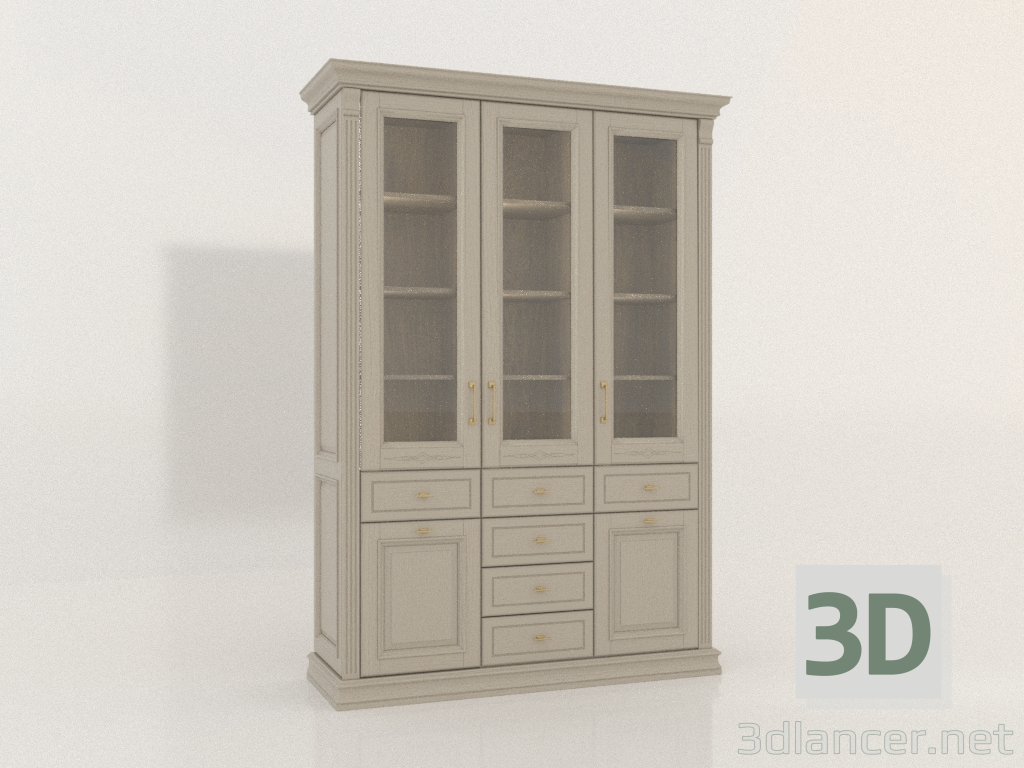 3d model Three-door showcase with glass (Pastel) - preview