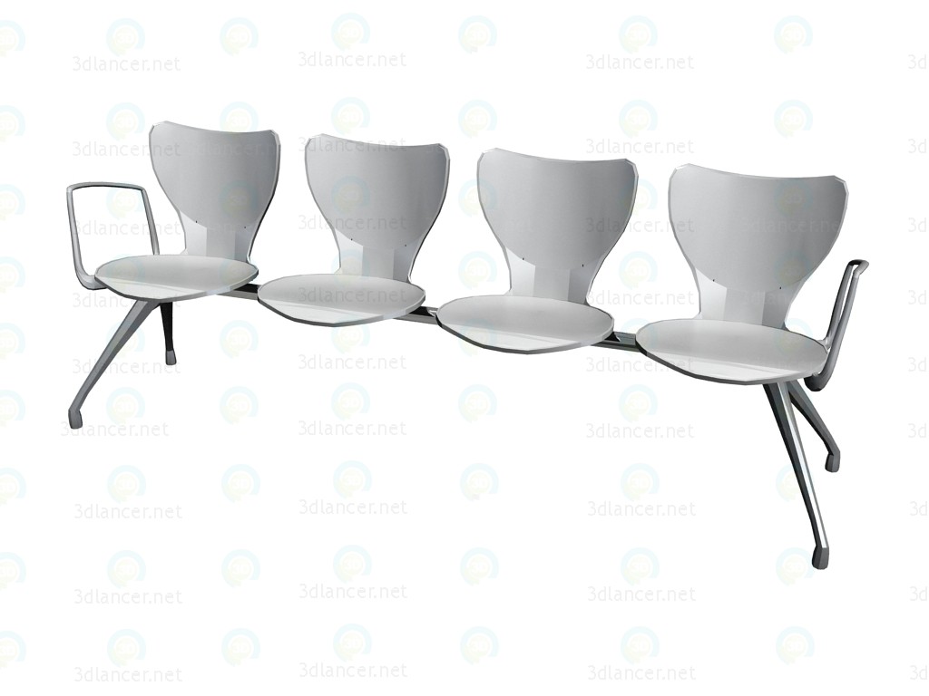 3D Modell Vier Sitzbank für Konferenz-Polyamid mit Armlehnen - Vorschau