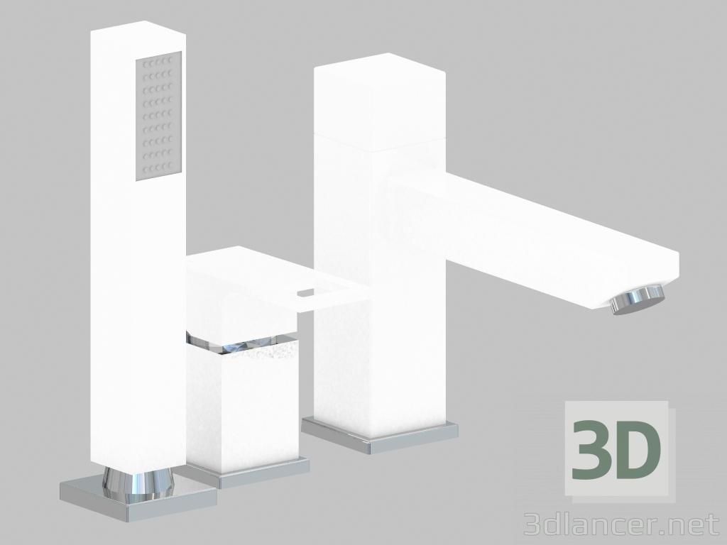 modello 3D Miscelatore vasca a tre fori - Anemon bianco cromato (BCZ W130) - anteprima