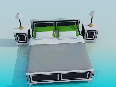 3d модель Двухспальная кровать с тумбочкой – превью