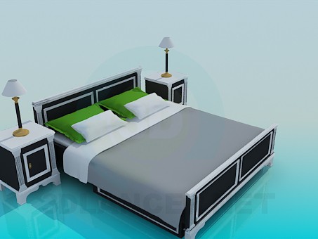 3d model Double bed with bedside tables - preview 3d model Double bed with bedside tables - preview