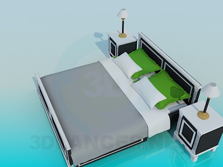 3d model Double bed with bedside tables - preview 3d model Double bed with bedside tables - preview