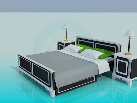 3d model Double bed with bedside tables - preview 3d model Double bed with bedside tables - preview