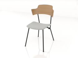 Cadeira de tensão com encosto em madeira compensada, apoios de braços e assento estofado h81