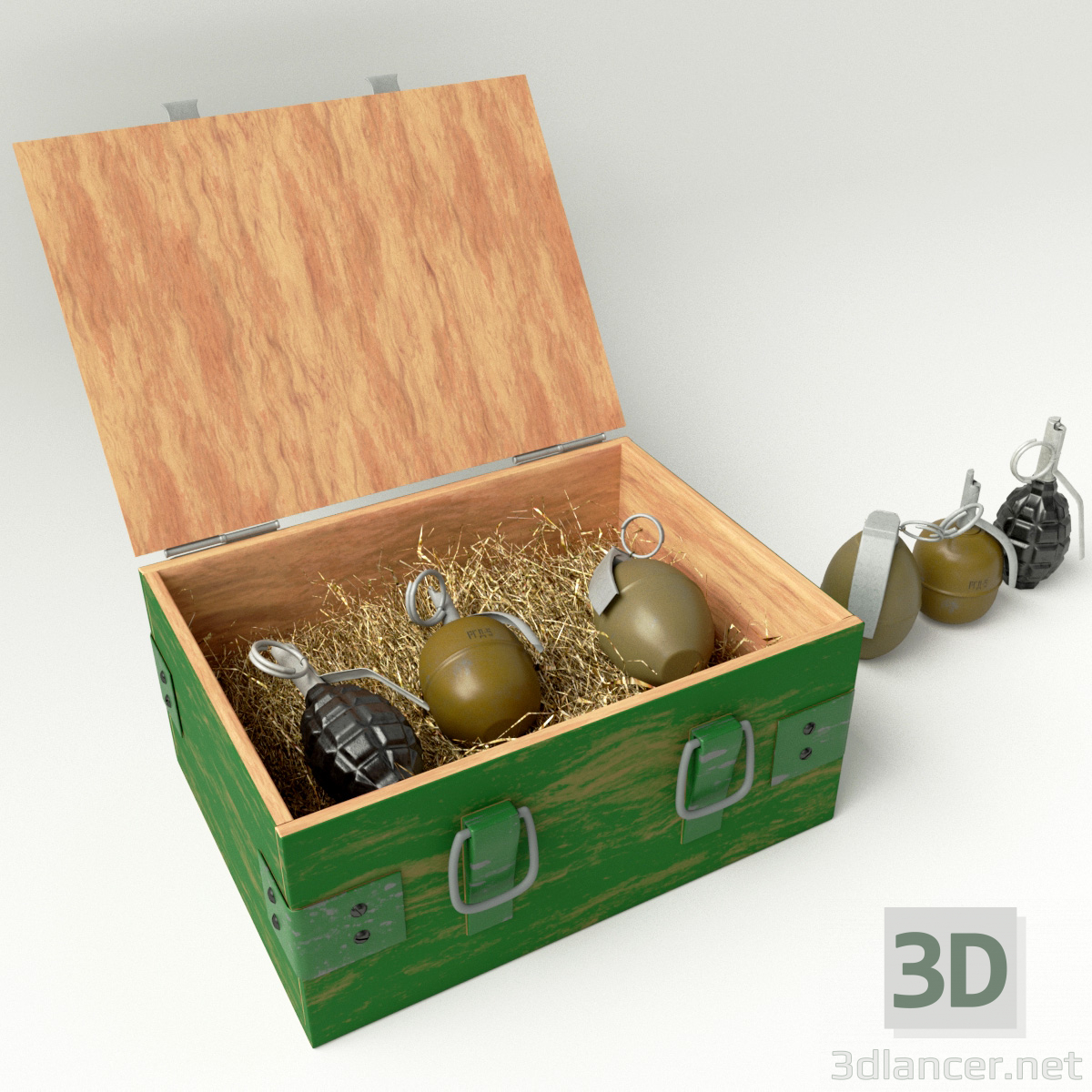 3d A set of grenades in the box model buy - render 3d A set of grenades in the box model buy - render