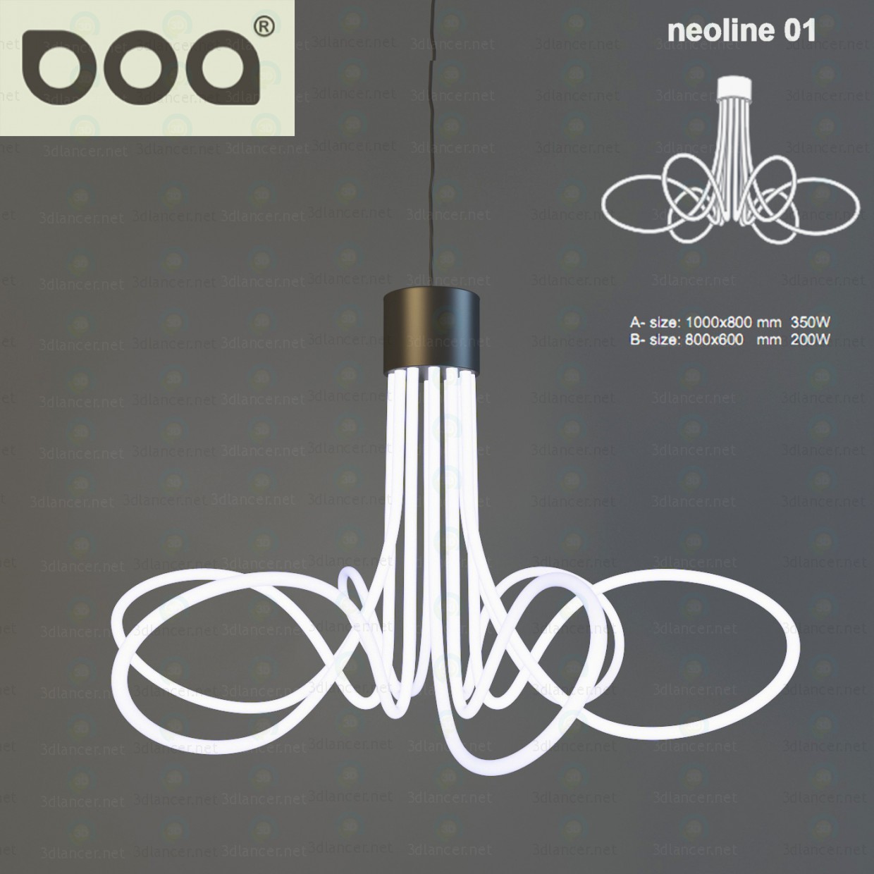 3d Chandelier neoline 01 model buy - render