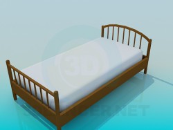 Односпальная кровать с деревянными быльцами