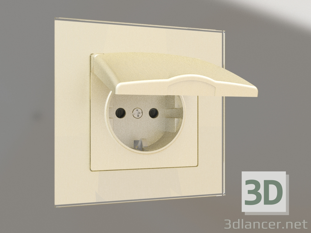 3d model Socket with moisture protection, with grounding, with a protective cover and shutters (corrugated ch - preview
