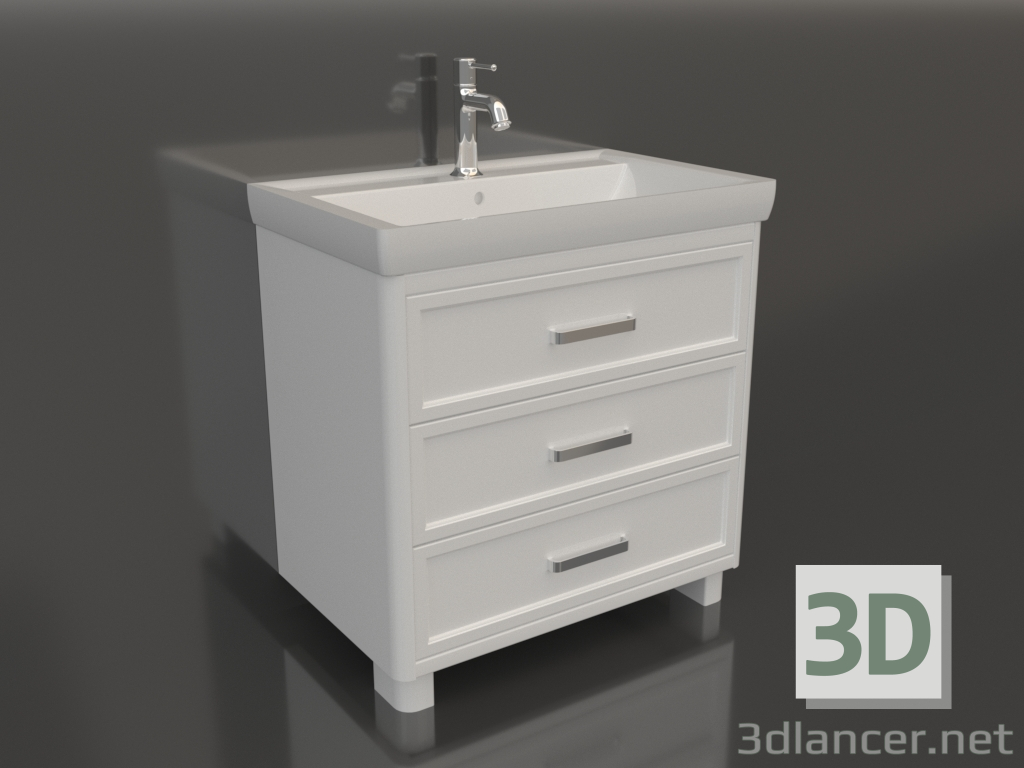 3d model Cabinet with sink Vegas 80 3 drawers (white glossy) - preview