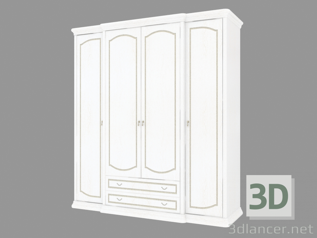 3 डी मॉडल दराज के साथ 4-दरवाजा अलमारी (2124x2330x685) - पूर्वावलोकन