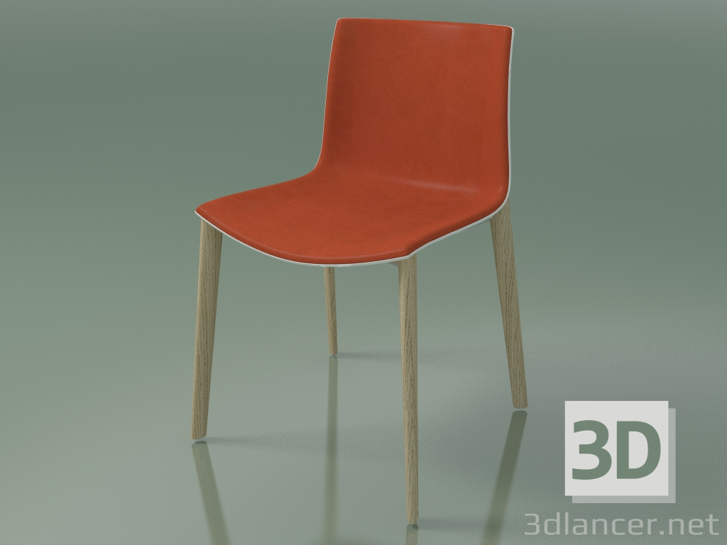 modello 3D Sedia 0358 (4 gambe in legno, con rivestimento frontale, polipropilene PO00101, rovere sbiancato) - anteprima