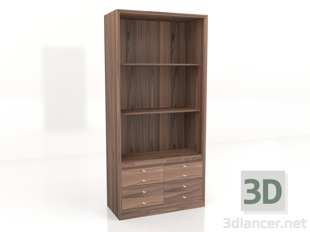 3D Modell Bibliotheksschrank mit Schubladen 100x46x210 - Vorschau