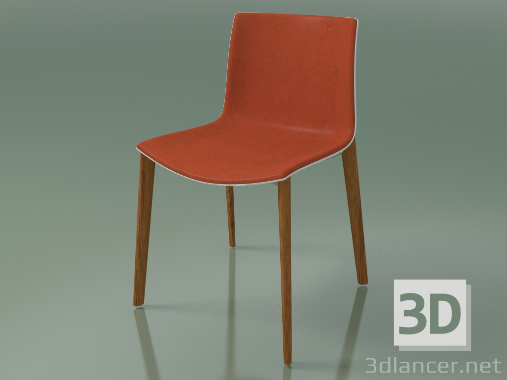 modello 3D Sedia 0358 (4 gambe in legno, con rivestimento frontale, polipropilene PO00101, effetto teak) - anteprima