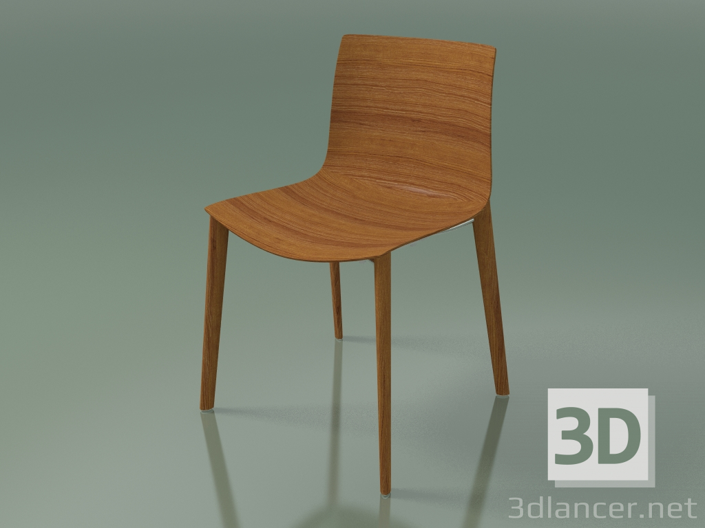 modèle 3D Chaise 0359 (4 pieds en bois, sans rembourrage, effet teck) - preview