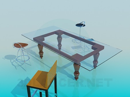 modelo 3D Mesa y sillas - escuchar modelo 3D Mesa y sillas - escuchar