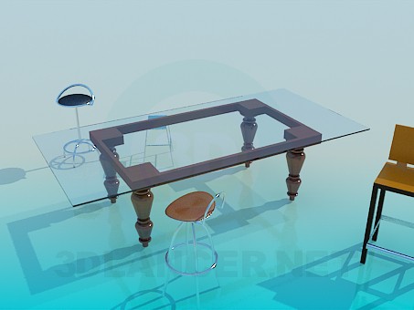 modelo 3D Mesa y sillas - escuchar modelo 3D Mesa y sillas - escuchar