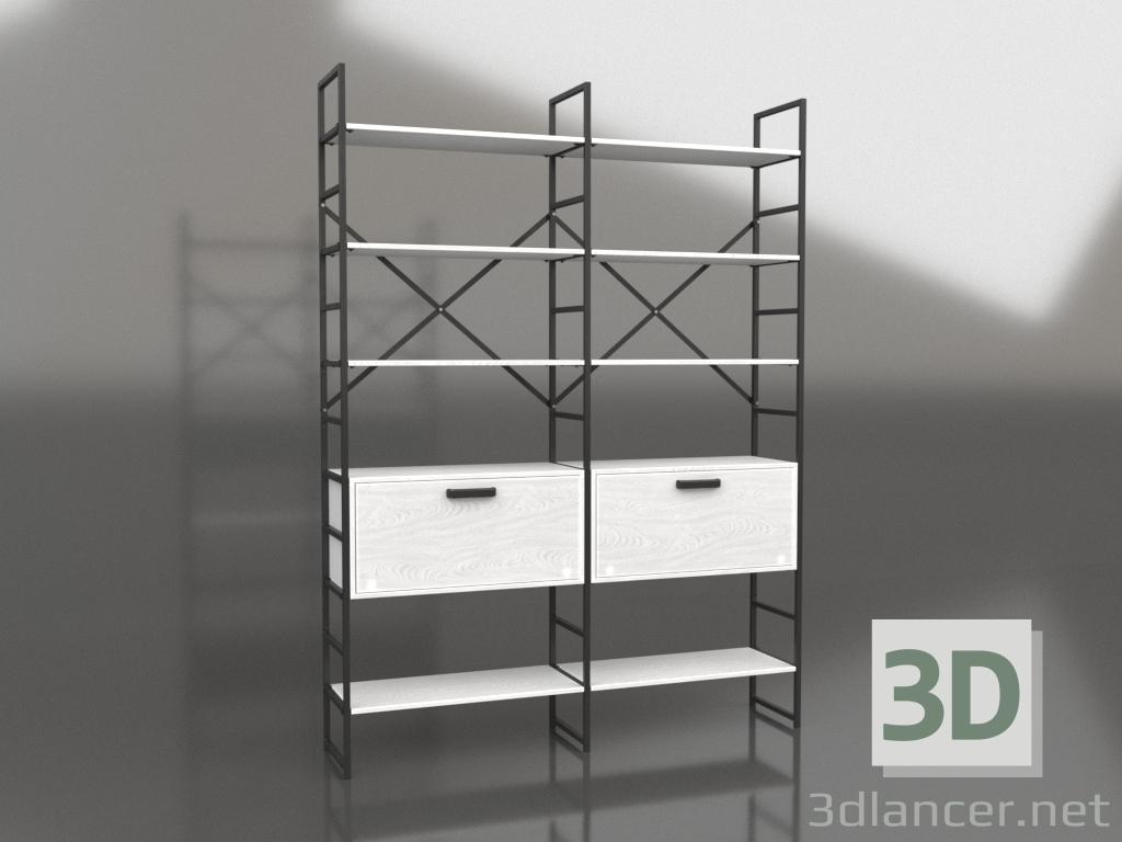 Modelo 3d Rack com prateleiras fechadas (2 seções) - preview