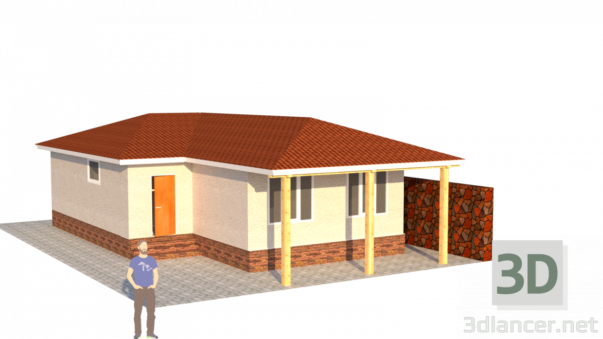 3D modeli 80 metrekarelik tek katlı ev. - önizleme
