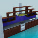 3d model Kitchen with cooker hood and racks - preview