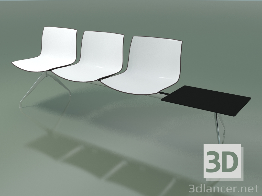 modello 3D Panchina 2036 (tripla, con tavolo, polipropilene bicolore) - anteprima