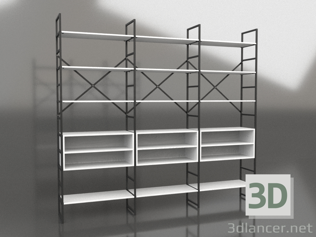 3d model Rack with shelves (3 sections) - preview