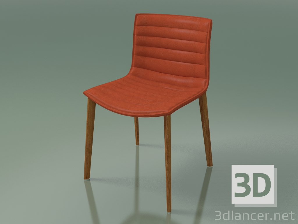 modello 3D Sedia 0356 (4 gambe in legno, imbottita, effetto teak) - anteprima
