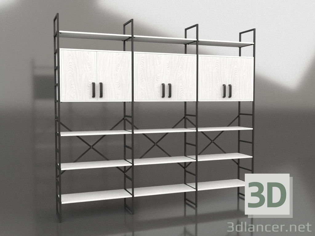 modèle 3D Rack avec mezzanines (3 sections) - preview