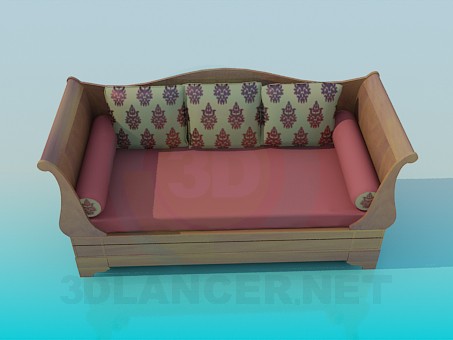 3D Modell Sofa mit Rollen und Kissen - Vorschau