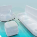 3D Modell Schneeweiße Satz: Sofa, Sessel und Ottomane - Vorschau