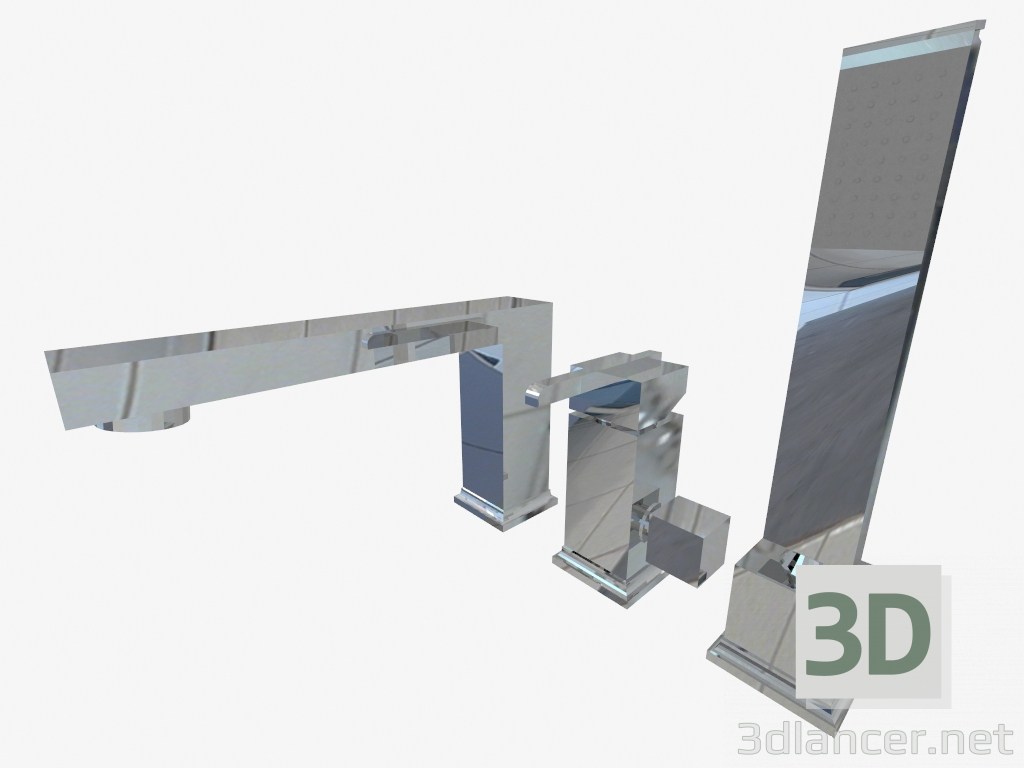 3D Modell Wannenmischer mit drei Löchern Cubic (BDD 013M) - Vorschau