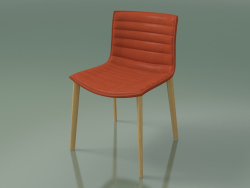 Chaise 0311 (4 pieds en bois, avec revêtement en cuir amovible + revêtement à rayures, chêne naturel