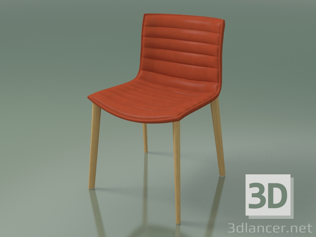 3d model Chair 0311 (4 wooden legs, with removable leather upholstery + cover with stripes, natural oak) - preview