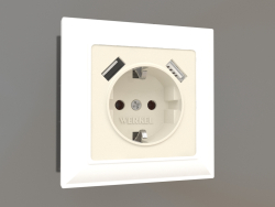 Socket with grounding and 2 USB type A (ivory)