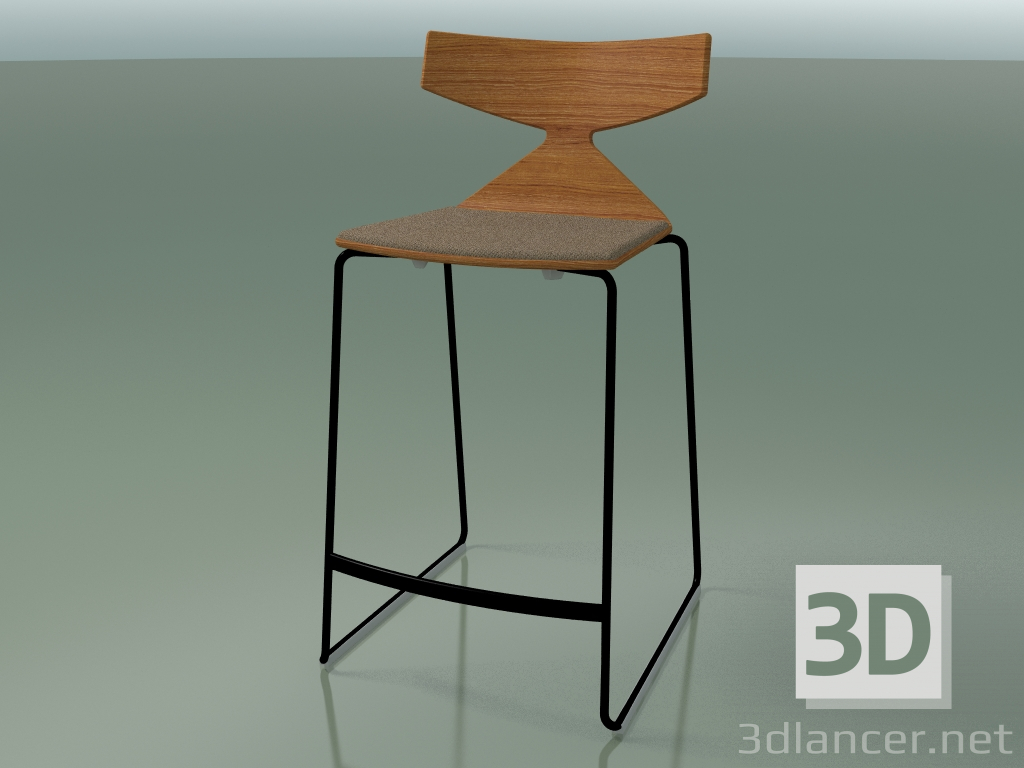 modello 3D Sgabello da bar impilabile 3712 (con cuscino, effetto teak, V39) - anteprima